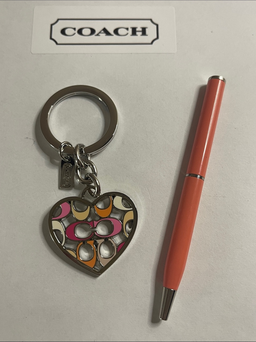 COACH Multicolor Enamel Signature Heart Keyring Charm and Coach Pen